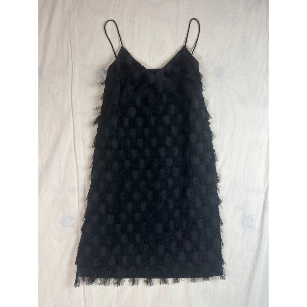Jenn & Jo Black‎ Fringe Polka Dot Shift Dress Spaghetti Strap V-Neck Small NEW